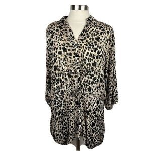Auguste The Label Tunic 4 Womens Animal Print Drawstring 3/4 Sleeves Buttons
